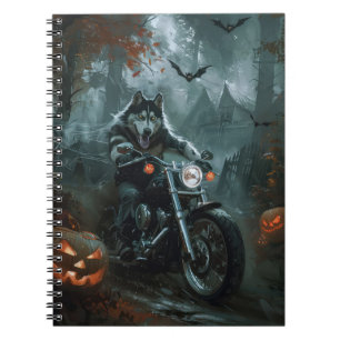 Alaskan Malamute Riding Motorcycle Halloween Eng Notitieboek