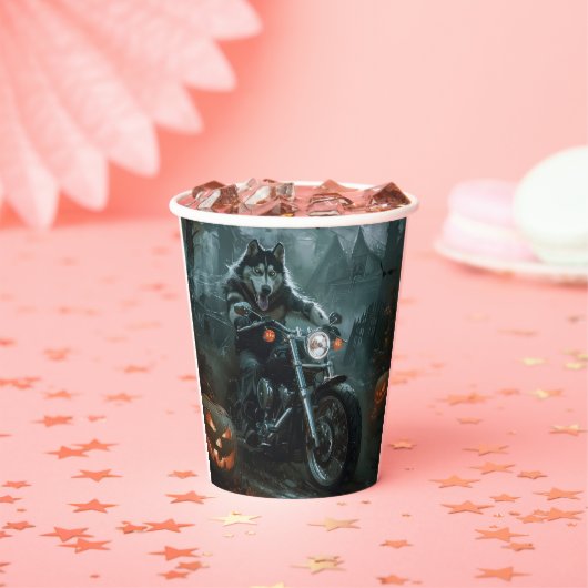 Alaskan Malamute Riding Motorcycle Halloween Eng Papieren Bekers (Insitu)