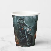 Alaskan Malamute Riding Motorcycle Halloween Eng Papieren Bekers (Voorkant)