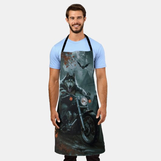 Alaskan Malamute Riding Motorcycle Halloween Eng Schort (Gedragen)