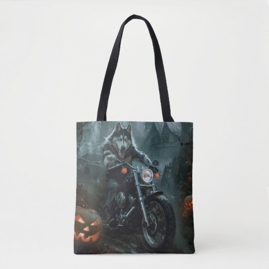 Alaskan Malamute Riding Motorcycle Halloween Eng Tote Bag (Voorkant)