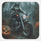 Alaskan Malamute Riding Motorcycle Halloween Eng Vierkante Sticker (Voorkant)