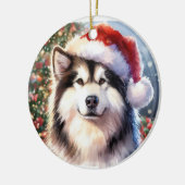 Alaskan Malamute Santa Hat Waterverf Kerstmis Keramisch Ornament (Links)