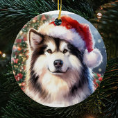 Alaskan Malamute Santa Hat Waterverf Kerstmis Keramisch Ornament