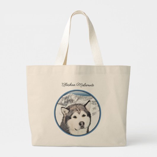 Alaskan Malamute Schilderij Mal Sled Dog Art Grote Tote Bag (Achterkant)