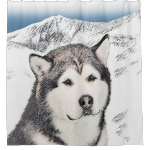 Alaskan Malamute Schilderij - Mooie Originele Hond Douchegordijn