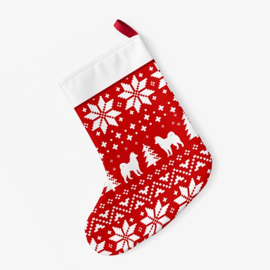 Alaskan Malamute Silhouettes Holiday Pattern Xmas Kleine Kerstsok (Achterkant (Hangend))