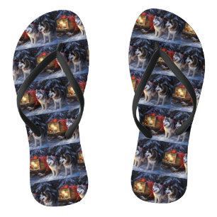 Alaskan Malamute Sneeuw slee rit Kerstmis  Teenslippers