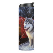 Alaskan Malamute Sneeuw slee rit Kerstmis Thermosbeker (Gedraaid links)