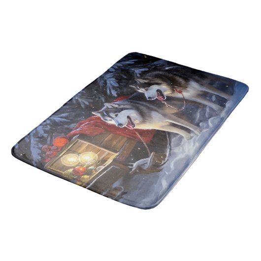 Alaskan Malamute Snowy Sleigh Ride Kerstmis Badmat (Gekanteld)