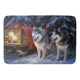 Alaskan Malamute Snowy Sleigh Ride Kerstmis Badmat