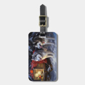 Alaskan Malamute Snowy Sleigh Ride Kerstmis Bagagelabel (Voorkant verticaal)