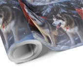 Alaskan Malamute Snowy Sleigh Ride Kerstmis Cadeaupapier (Rol Hoek)