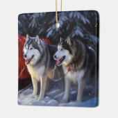 Alaskan Malamute Snowy Sleigh Ride Kerstmis Keramisch Ornament (Links)