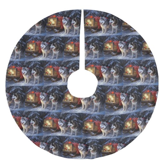 Alaskan Malamute Snowy Sleigh Ride Kerstmis Kerstboom Rok (Voorkant)