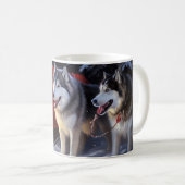 Alaskan Malamute Snowy Sleigh Ride Kerstmis Koffiemok (Voorkant rechts)