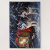 Alaskan Malamute Snowy Sleigh Ride Kerstmis Legpuzzel (Verticaal)