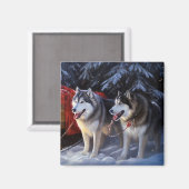 Alaskan Malamute Snowy Sleigh Ride Kerstmis Magneet (Voorkant / Achterkant)