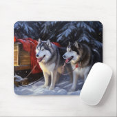 Alaskan Malamute Snowy Sleigh Ride Kerstmis Muismat (Met muis)