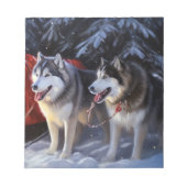 Alaskan Malamute Snowy Sleigh Ride Kerstmis Notitieblok (Voorkant)