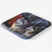 Alaskan Malamute Snowy Sleigh Ride Kerstmis Papieren Bordje (Gebogen)