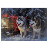 Alaskan Malamute Snowy Sleigh Ride Kerstmis Snijplank (Voorkant)