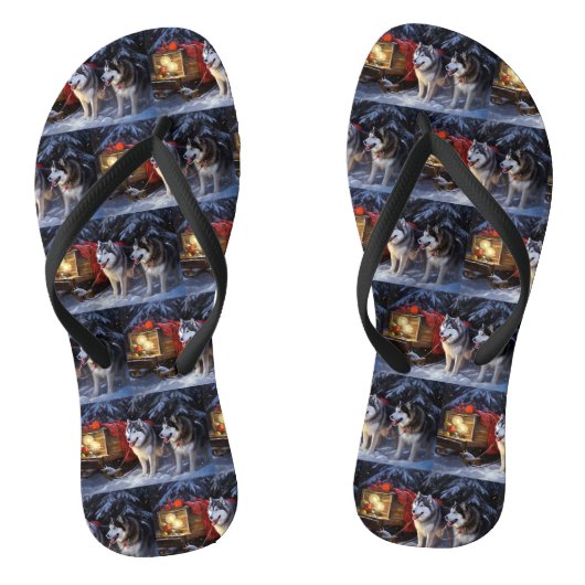 Alaskan Malamute Snowy Sleigh Ride Kerstmis Teenslippers (Voetbed)