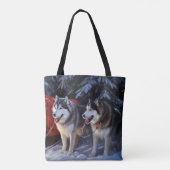 Alaskan Malamute Snowy Sleigh Ride Kerstmis Tote Bag (Achterkant)
