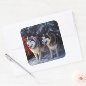 Alaskan Malamute Snowy Sleigh Ride Kerstmis Vierkante Sticker (Envelop)