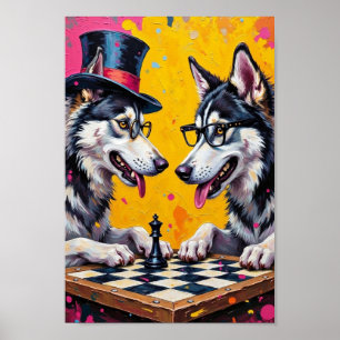 Alaskan Malamute Speelt Schaken Pop Art Poster