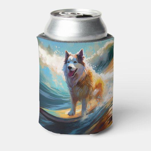 Alaskan Malamute Strand Surfen Schilderij Blikjeskoeler (Blikje Achterkant)