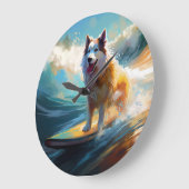 Alaskan Malamute Strand Surfen Schilderij Grote Klok (Hoek)