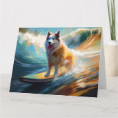 Alaskan Malamute Strand Surfen Schilderij Kaart (Voorkant)