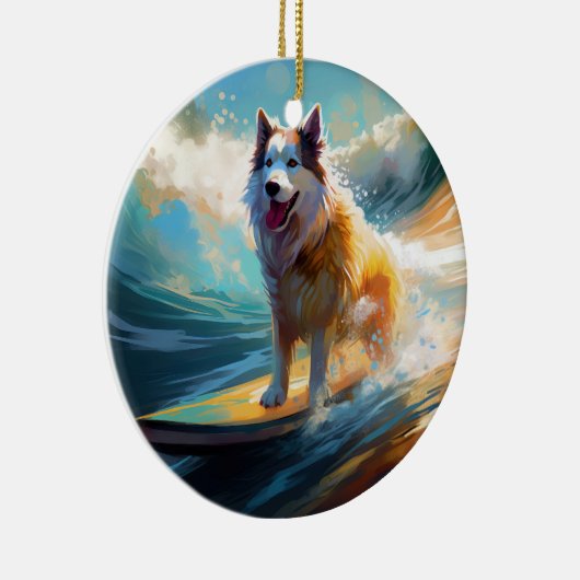 Alaskan Malamute Strand Surfen Schilderij Keramisch Ornament (Rechts)