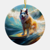 Alaskan Malamute Strand Surfen Schilderij Keramisch Ornament (Voorkant)