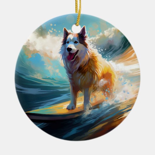 Alaskan Malamute Strand Surfen Schilderij Keramisch Ornament (Voorkant)