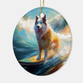 Alaskan Malamute Strand Surfen Schilderij Keramisch Ornament (Links)