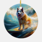 Alaskan Malamute Strand Surfen Schilderij Keramisch Ornament (Achterkant)