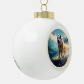 Alaskan Malamute Strand Surfen Schilderij Keramische Bal Ornament (Links)