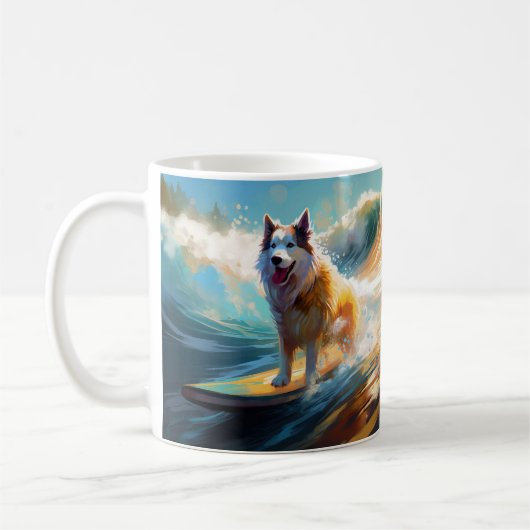 Alaskan Malamute Strand Surfen Schilderij Koffiemok (Links)