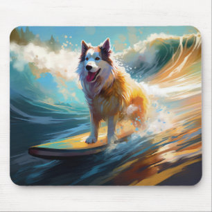 Alaskan Malamute Strand Surfen Schilderij Muismat