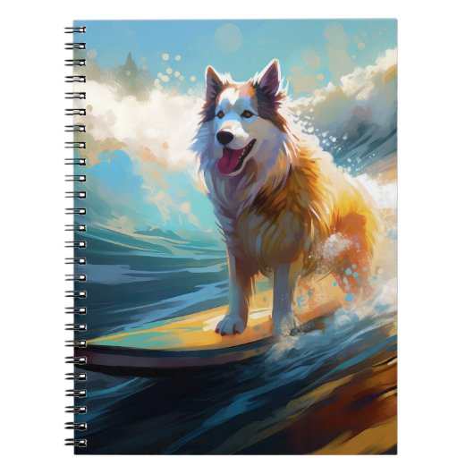 Alaskan Malamute Strand Surfen Schilderij Notitieboek (Voorkant)