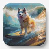 Alaskan Malamute Strand Surfen Schilderij Papieren Bordje (Voorkant)