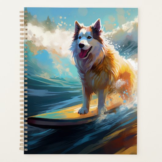 Alaskan Malamute Strand Surfen Schilderij Planner (Voorkant)