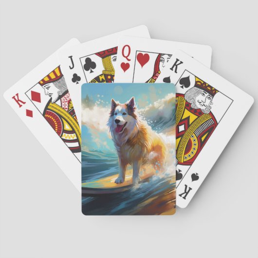 Alaskan Malamute Strand Surfen Schilderij Pokerkaarten (Achterkant)