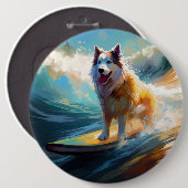 Alaskan Malamute Strand Surfen Schilderij Ronde Button 6,0 Cm (Voorkant /achterkant)