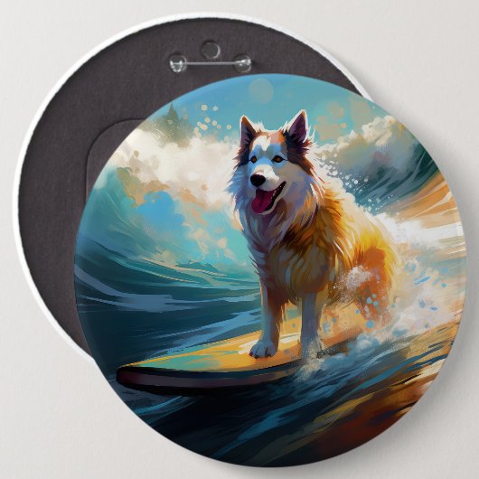 Alaskan Malamute Strand Surfen Schilderij Ronde Button 6,0 Cm (Voorkant /achterkant)