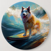 Alaskan Malamute Strand Surfen Schilderij Ronde Button 6,0 Cm (Voorkant)