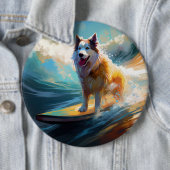 Alaskan Malamute Strand Surfen Schilderij Ronde Button 6,0 Cm (In situ)