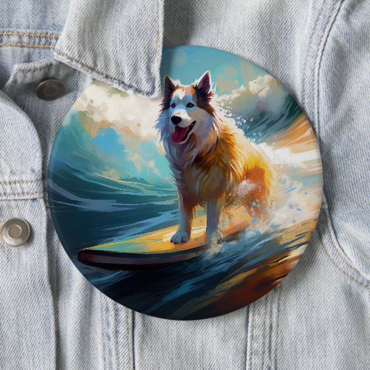 Alaskan Malamute Strand Surfen Schilderij Ronde Button 6,0 Cm (In situ)